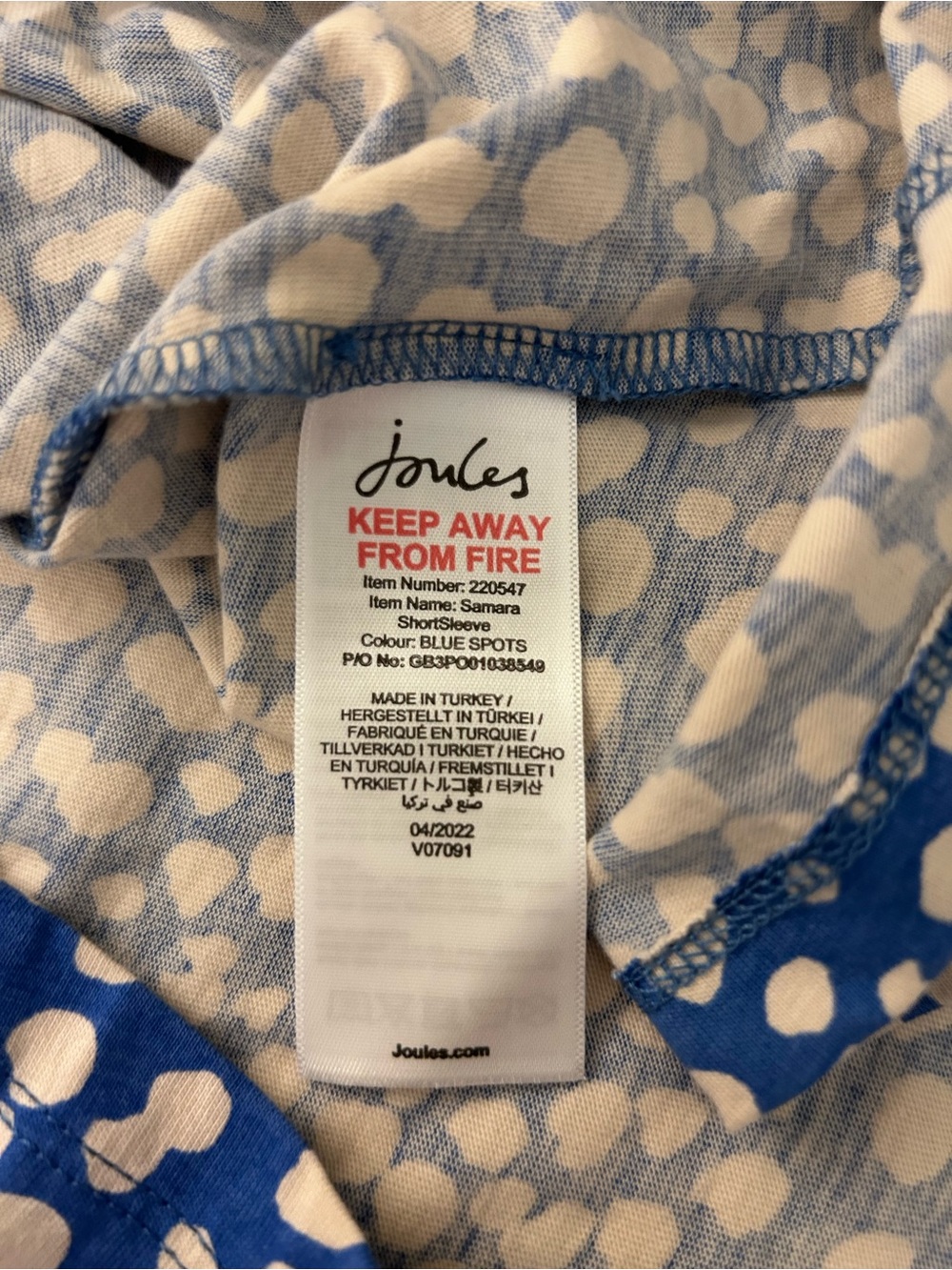 Joules Blue White Speckled Puff-Sleeve Blouse Size 16 - Picture 8 of 9